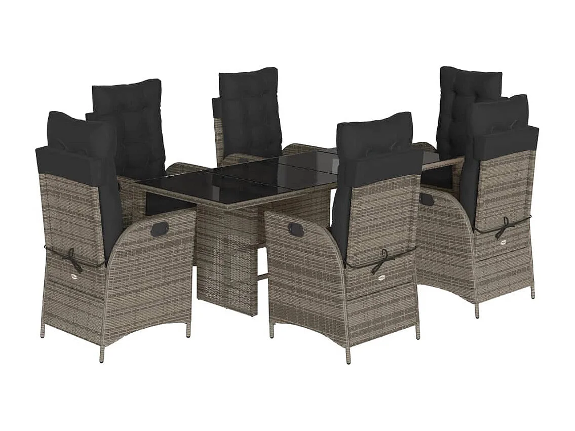 Emory 7-delige Tuinset met kussens poly rattan grijs