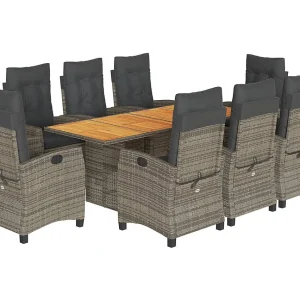 Frances 9-delige Tuinset met kussens poly rattan grijs Frances 9-delige Tuinset met kussens poly rattan grijs
