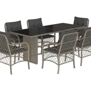 Fort Bragg 7-delige Tuinset met kussens poly rattan grijs Fort Bragg 7-delige Tuinset met kussens poly rattan grijs