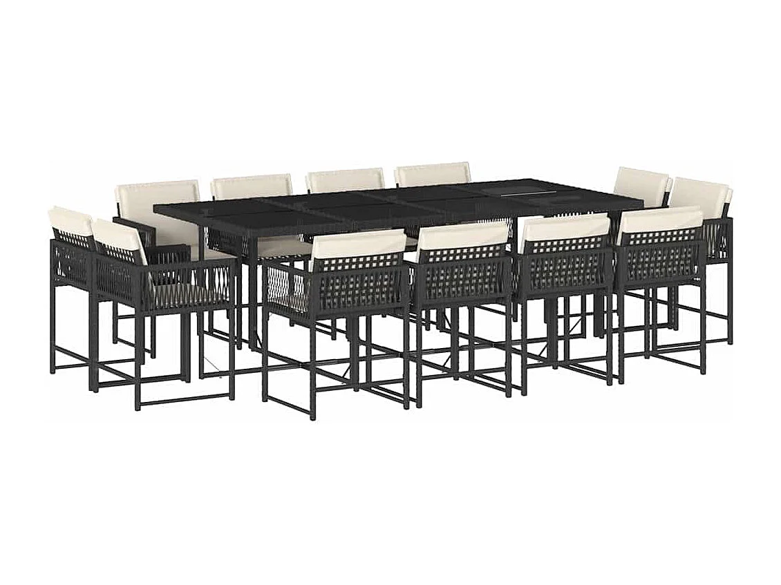 Emilia 13-delige Tuinset met kussens poly rattan zwart