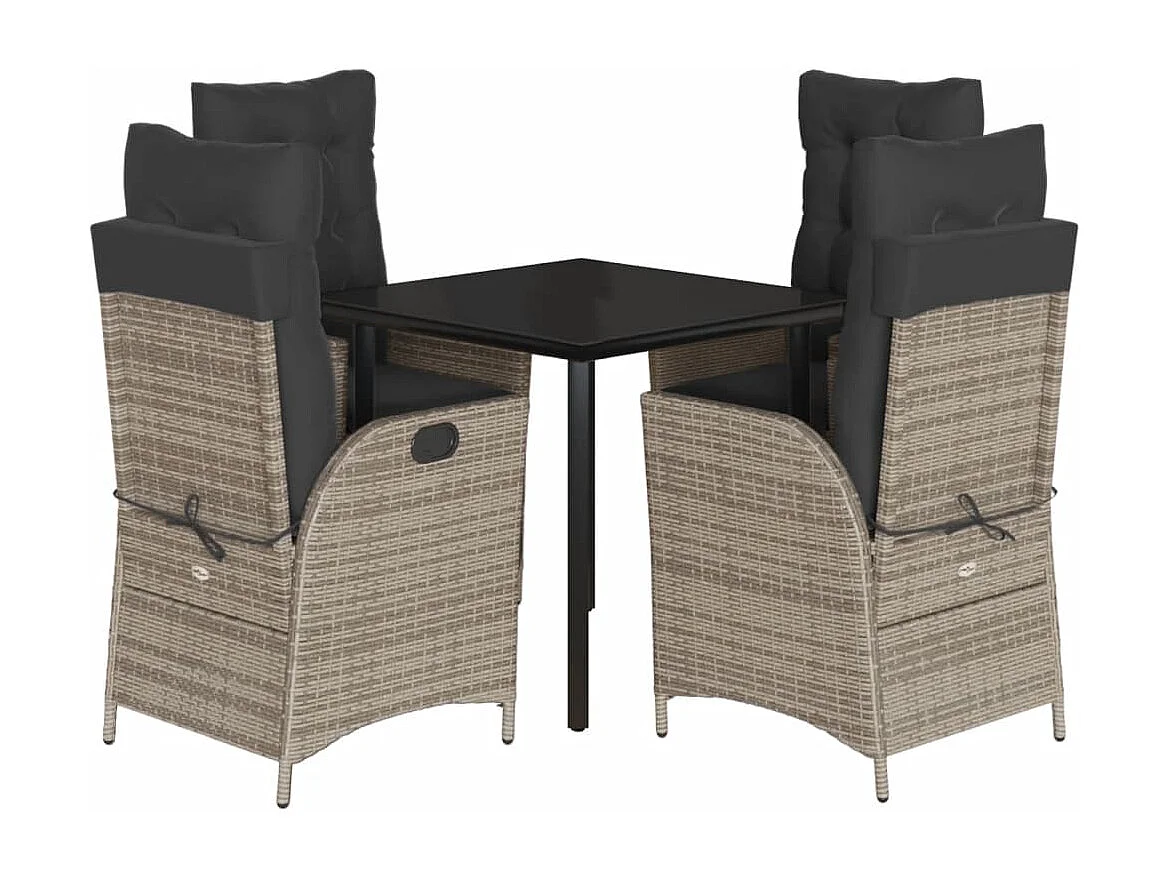 Eugenie 5-delige Tuinset met kussens poly rattan grijs