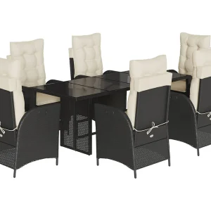 Emory 7-delige Tuinset met kussens poly rattan zwart Emory 7-delige Tuinset met kussens poly rattan zwart