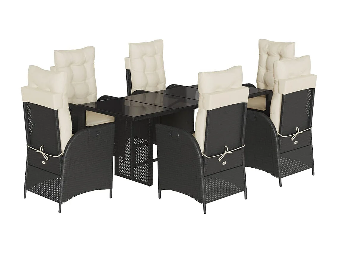 Emory 7-delige Tuinset met kussens poly rattan zwart