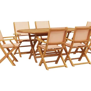 Geldenor 7-delige Tuinset massief hout en stof beige Geldenor 7-delige Tuinset massief hout en stof beige