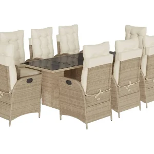 Emory 9-delige Tuinset met kussens poly rattan beige Emory 9-delige Tuinset met kussens poly rattan beige
