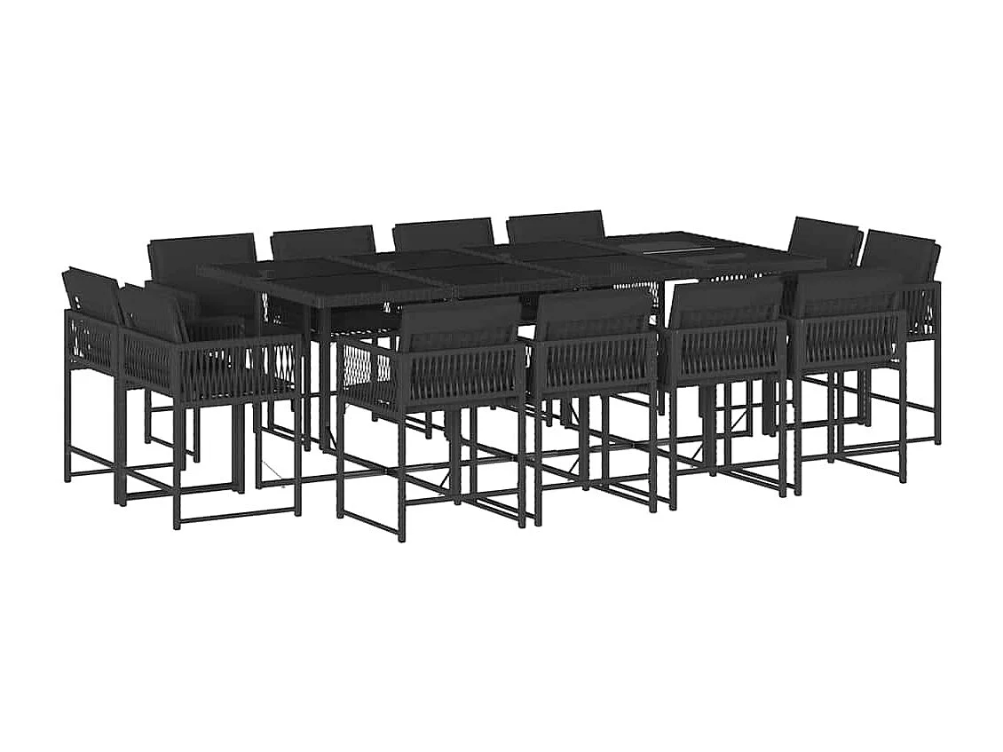 Emilia 13-delige Tuinset met kussens poly rattan zwart