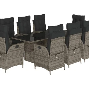 Emory 9-delige Tuinset met kussens poly rattan grijs Emory 9-delige Tuinset met kussens poly rattan grijs