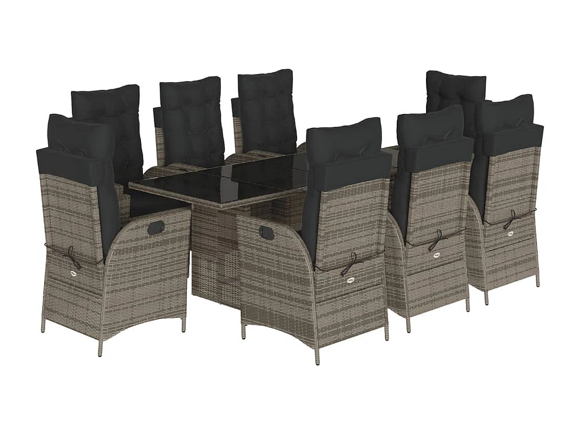 Emory 9-delige Tuinset met kussens poly rattan grijs