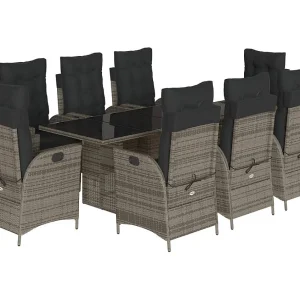 Emory  9-delige Tuinset met kussens poly rattan grijs