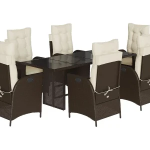 Emory 7-delige Tuinset met kussens poly rattan bruin Emory 7-delige Tuinset met kussens poly rattan bruin