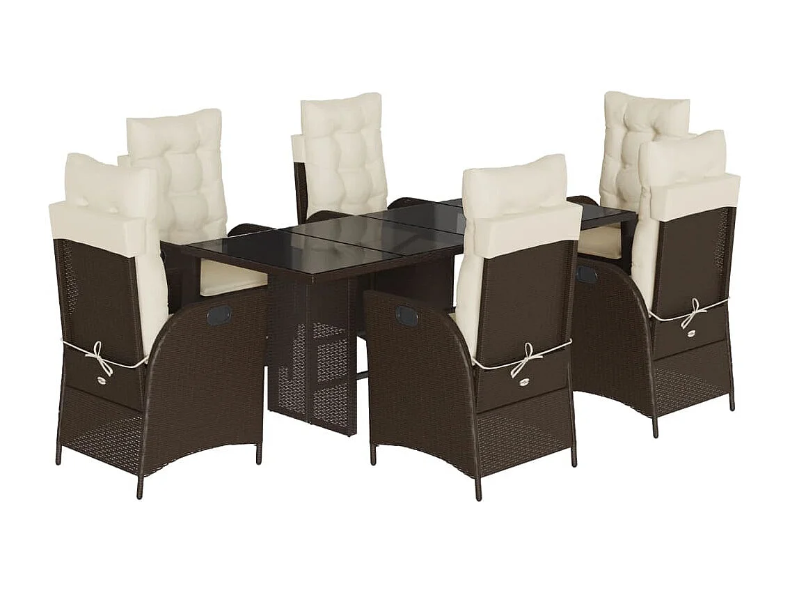 Emory 7-delige Tuinset met kussens poly rattan bruin