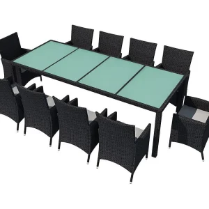 Fea 11-delige Tuinset met kussens poly rattan zwart Fea 11-delige Tuinset met kussens poly rattan zwart