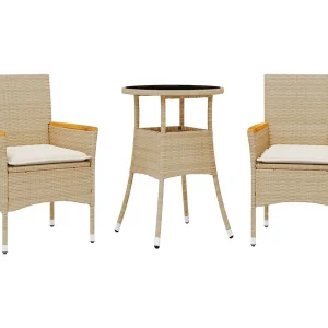 Eudes 3-delige Tuinset met kussens poly rattan en glas beige Eudes 3-delige Tuinset met kussens poly rattan en glas beige
