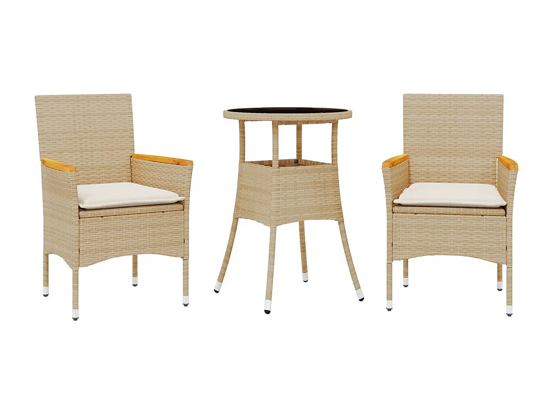 Eudes 3-delige Tuinset met kussens poly rattan en glas beige