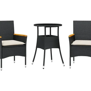 Eudes 3-delige Tuinset met kussens poly rattan en glas zwart Eudes 3-delige Tuinset met kussens poly rattan en glas zwart
