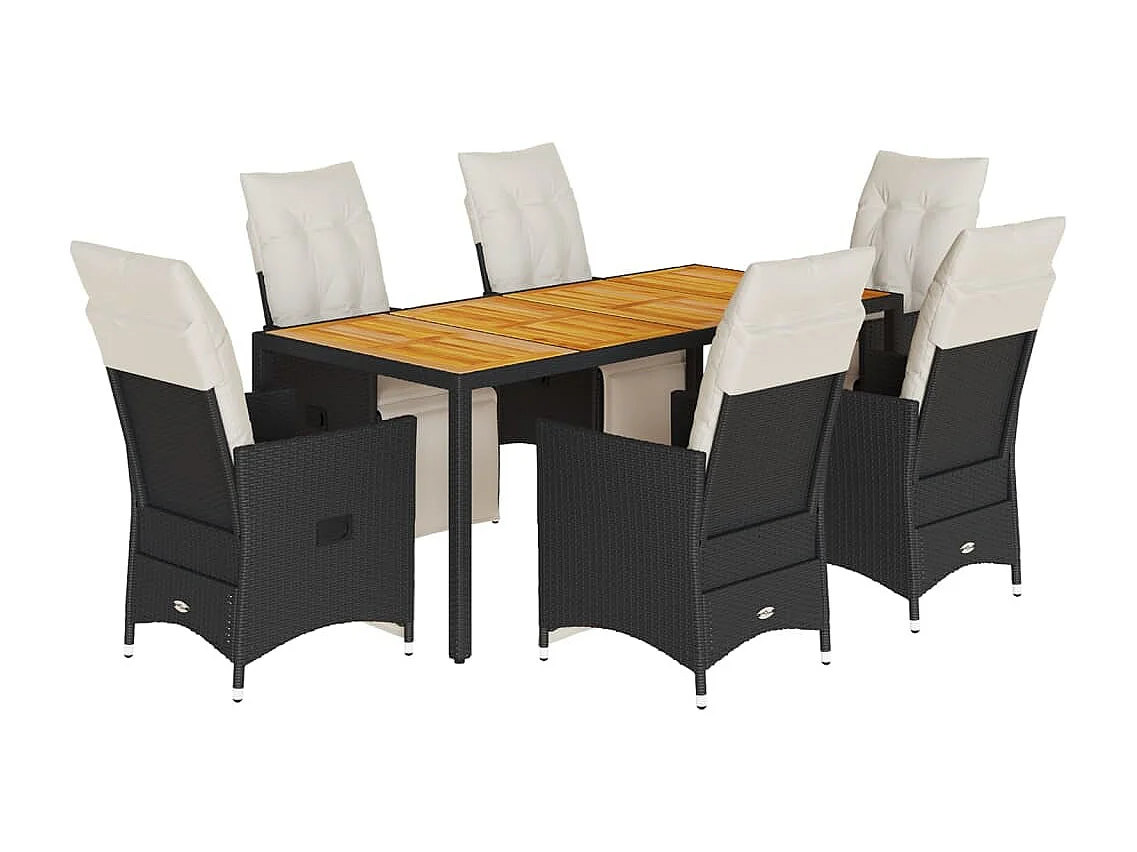 Essex 7-delige Tuinset met kussens poly rattan zwart
