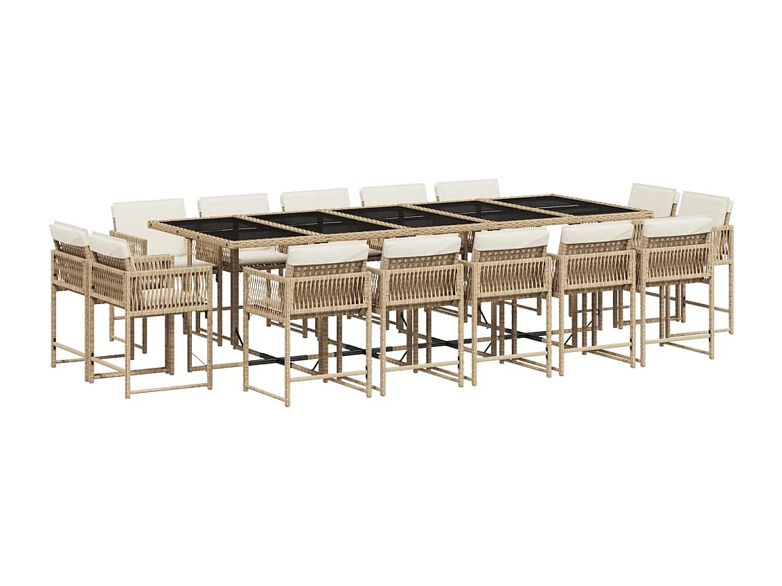 Emilia 15-delige Tuinset met kussens poly rattan beige