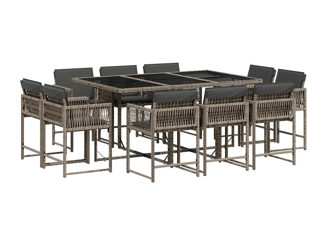 Emilia 11-delige Tuinset met kussens poly rattan grijs