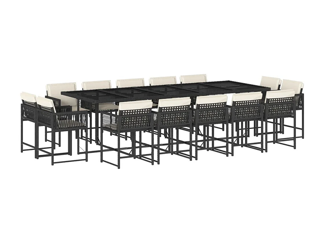 Emilia 15-delige Tuinset met kussens poly rattan zwart