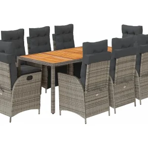 Elviraa  9-delige Tuinset met kussens poly rattan grijs