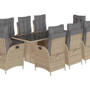 Emory 9-delige Tuinset met kussens poly rattan gemengd beige Emory 9-delige Tuinset met kussens poly rattan gemengd beige