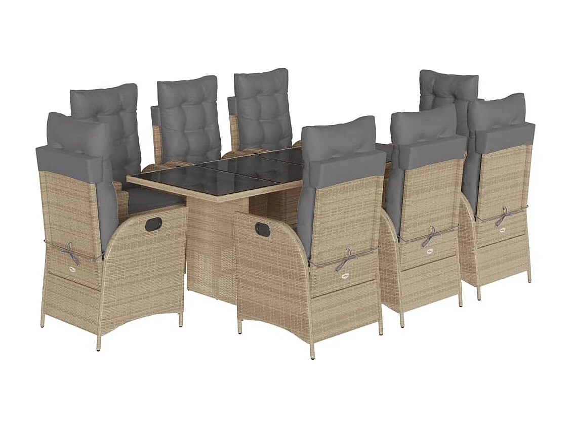 Emory 9-delige Tuinset met kussens poly rattan gemengd beige