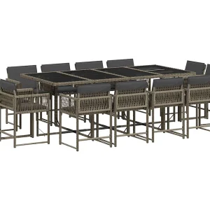 Emilia 13-delige Tuinset met kussens poly rattan grijs Emilia 13-delige Tuinset met kussens poly rattan grijs