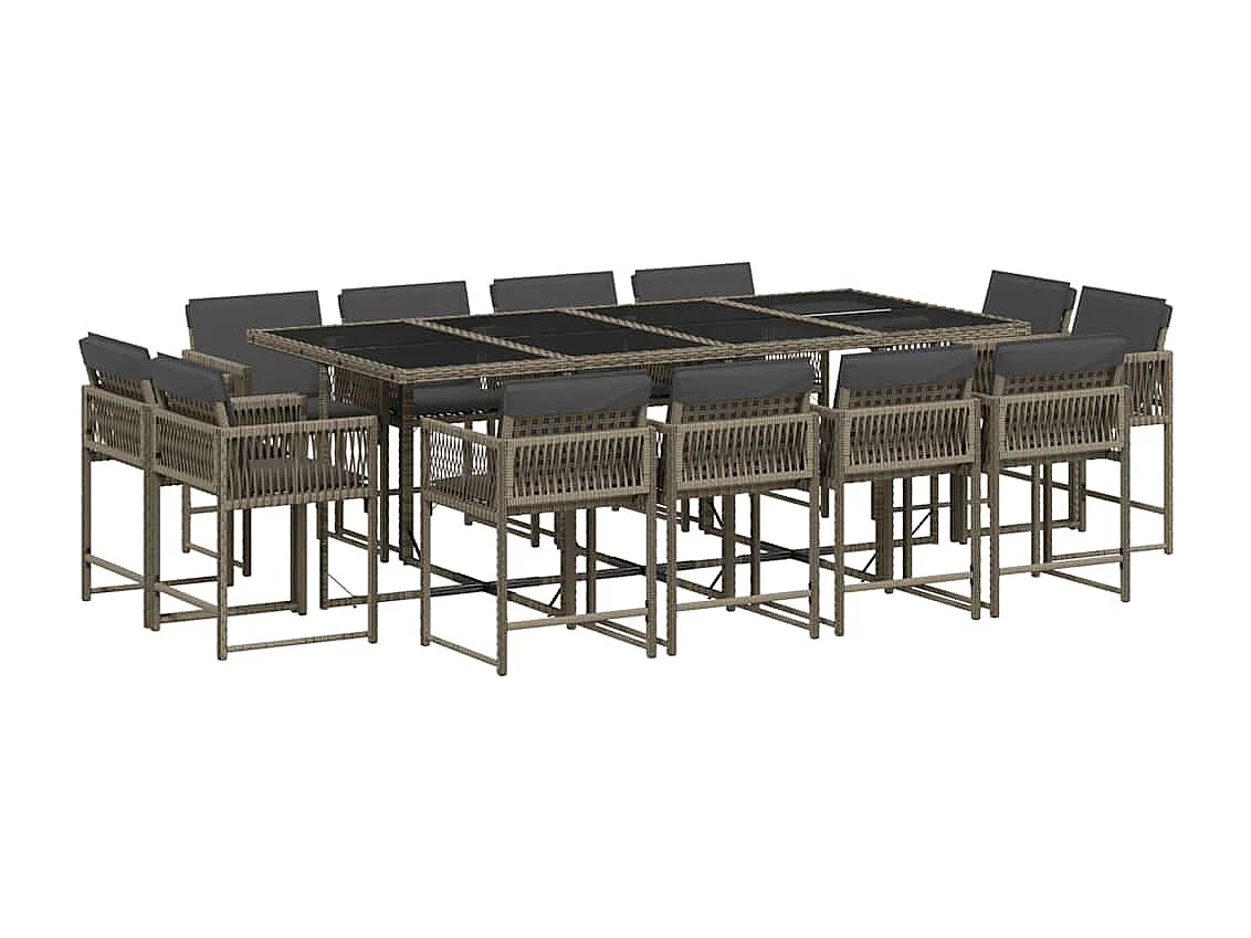 Emilia 13-delige Tuinset met kussens poly rattan grijs