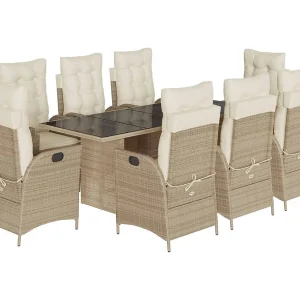 Emory 9-delige Tuinset met kussens poly rattan beige Emory 9-delige Tuinset met kussens poly rattan beige