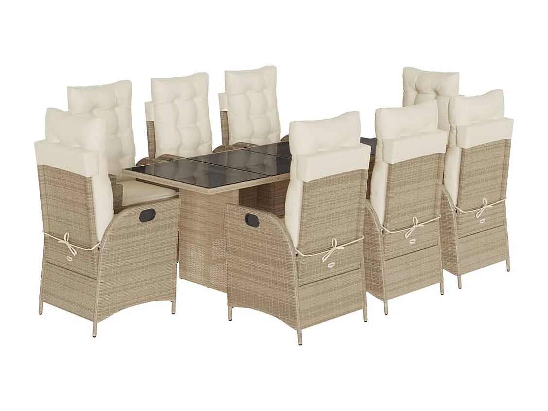 Emory 9-delige Tuinset met kussens poly rattan beige