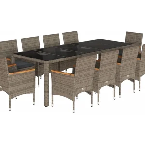 Gaston 11-delige Tuinset met kussens poly rattan en glas grijs Gaston 11-delige Tuinset met kussens poly rattan en glas grijs