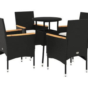 Eudes 5-delige Tuinset met kussens poly rattan en glas zwart Eudes 5-delige Tuinset met kussens poly rattan en glas zwart