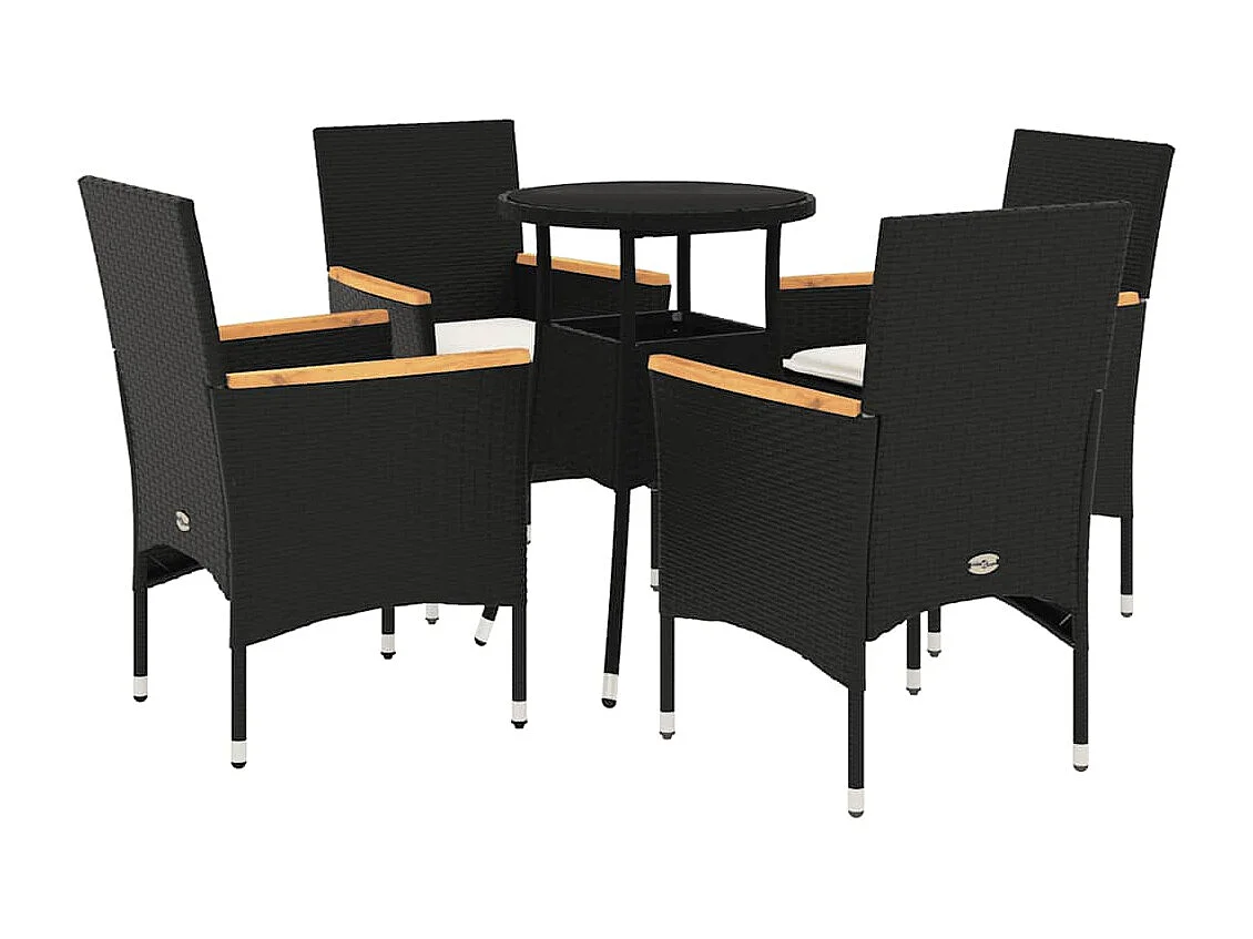 Eudes 5-delige Tuinset met kussens poly rattan en glas zwart