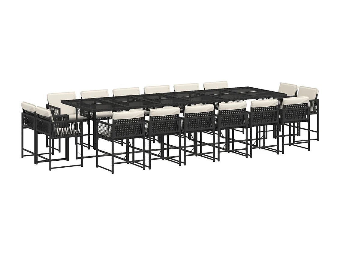Emilia 17-delige Tuinset met kussens poly rattan zwart
