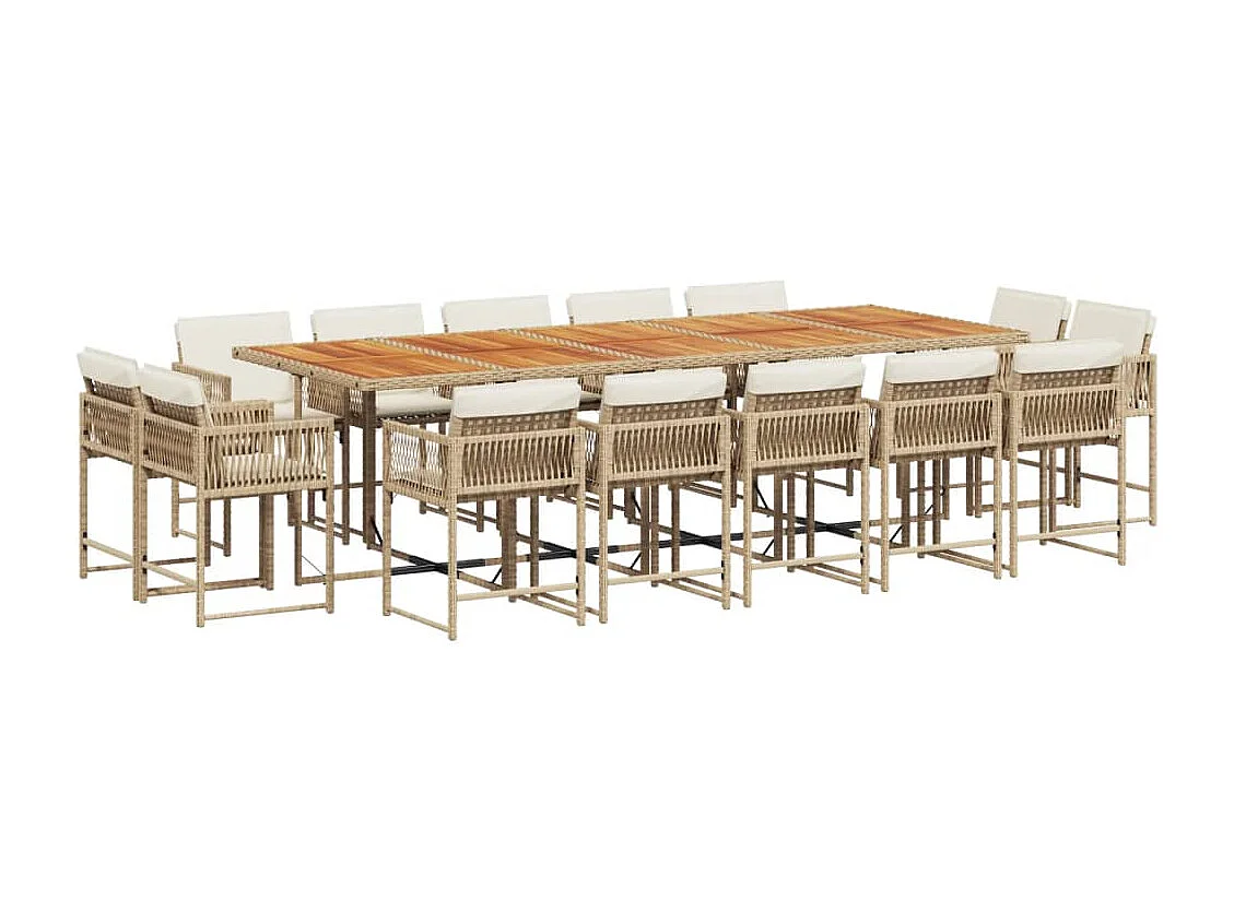 Emilia 15-delige Tuinset met kussens poly rattan beige