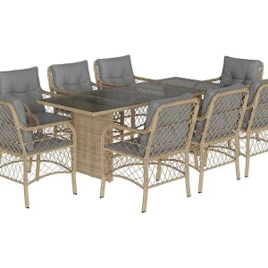 Fort Bragg 9-delige Tuinset met kussens poly rattan gemengd beige Fort Bragg 9-delige Tuinset met kussens poly rattan gemengd beige