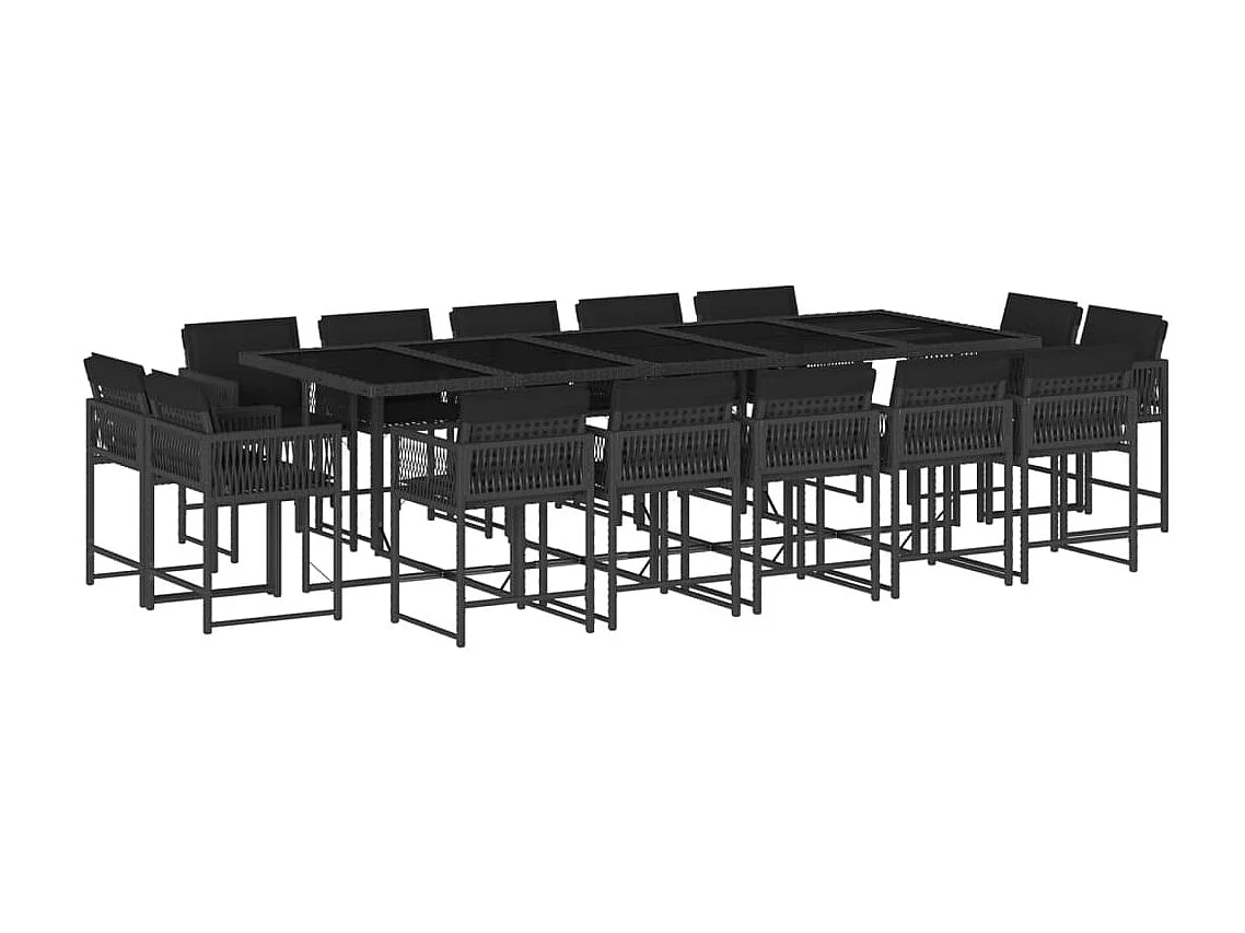 Emilia 15-delige Tuinset met kussens poly rattan zwart