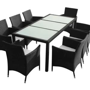 Fea 9-delige Tuinset met kussens poly rattan zwart Fea 9-delige Tuinset met kussens poly rattan zwart