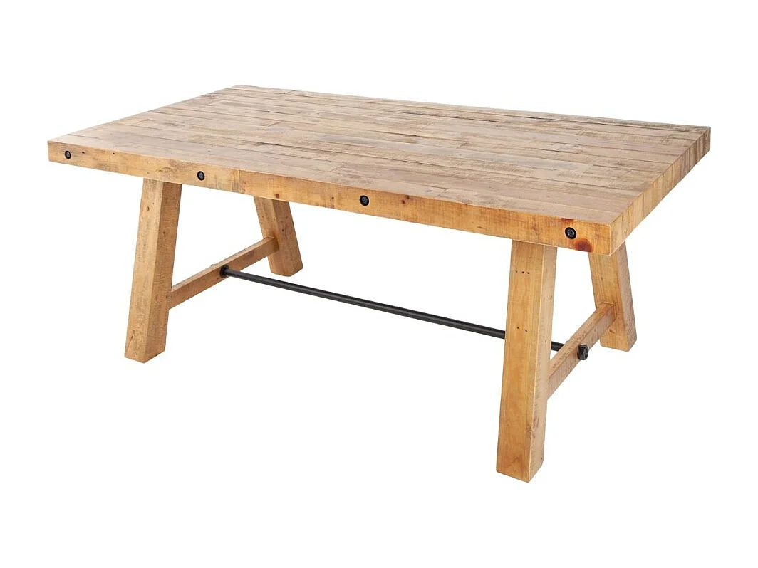 Eettafel RANCHO – Rechthoekig 200 cm – Natuurlijk hout en metaal – Rustieke stijl