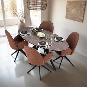 Eettafel en Stoelen 200x95x76 cm Bruin Zwart Industrieel Design
