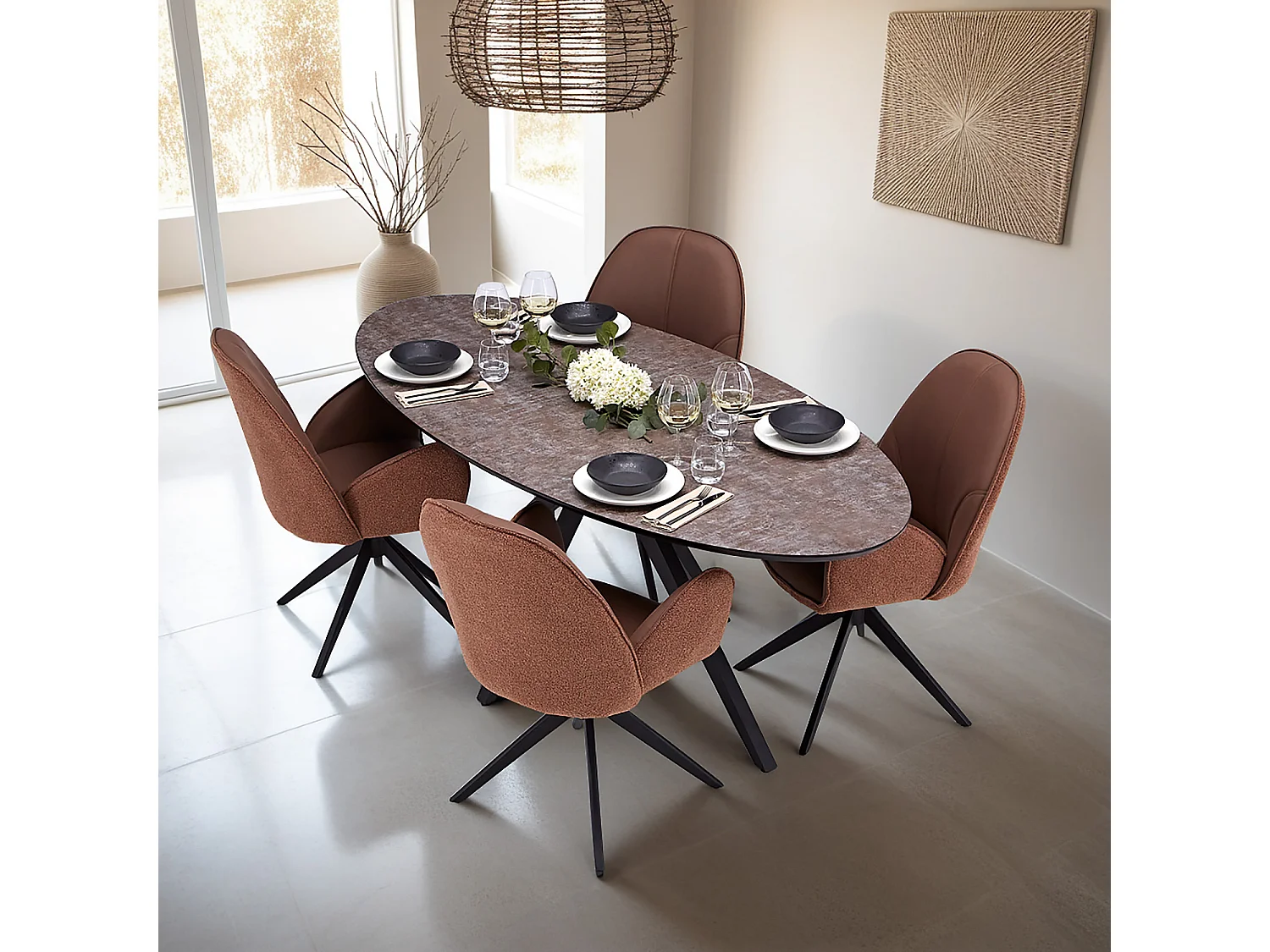 Eettafel en Stoelen 200x95x76 cm Bruin Zwart Industrieel Design
