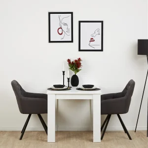 Eettafel 80x80x75 cm wit met 2 stoelen antraciet