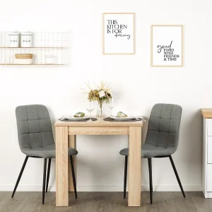 Eettafel 80x80x75 cm naturel sonoma eik met 2 grijze linnen stoelen
