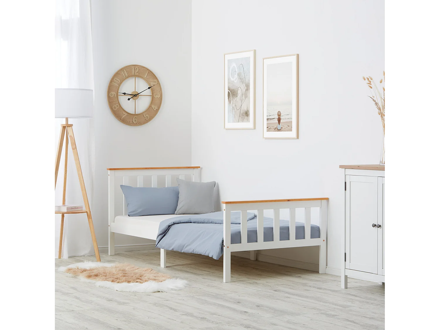 Eenpersoonsbed 90x200 cm wit Massief grenenhouten frame bed dagbed