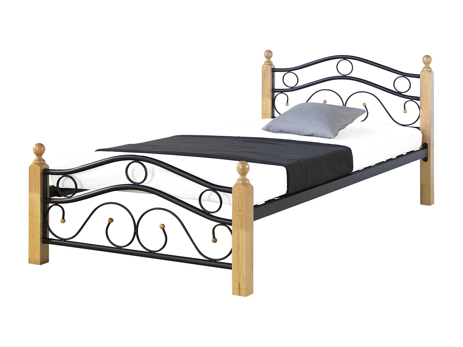 Eenpersoonsbed van metaal, zwart, 90×200 cm
