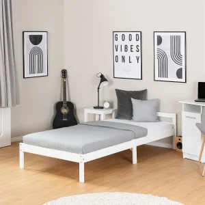 Eenpersoonsbed 90×200 cm wit massief dennenhouten frame bed Eenpersoonsbed 90×200 cm wit massief dennenhouten frame bed
