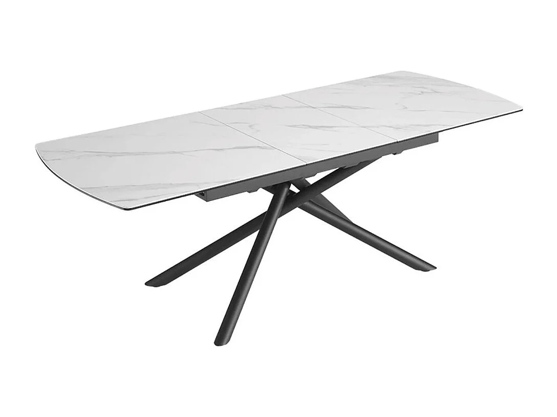 Eettafel OPHIRA - Uitschuifbaar 180 tot 230 cm - Wit marmer effect - Metalen poten - Hedendaagse stijl