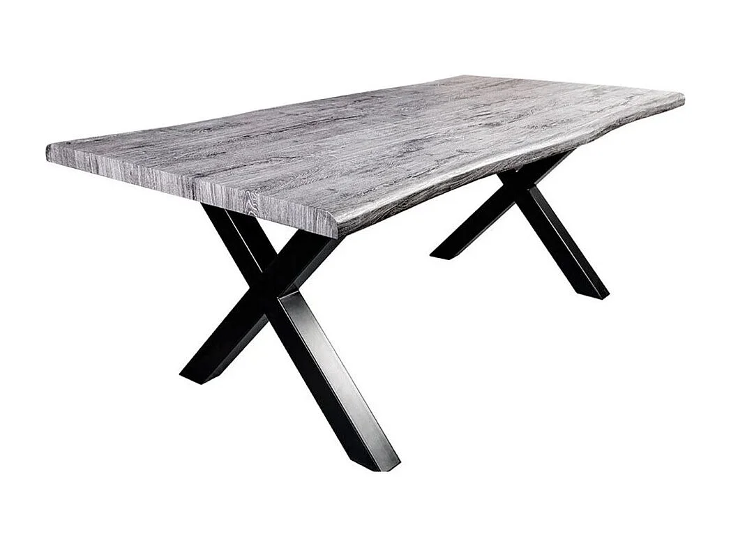 Eettafel RIVET – Rechthoekig 200 cm – Grijs hout en zwart metaal
