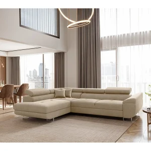 FALIO L-vormige hoekbank met slaapfunctie, stof Noel, lichtbeige, links FALIO L-vormige hoekbank met slaapfunctie, stof Noel, lichtbeige, links