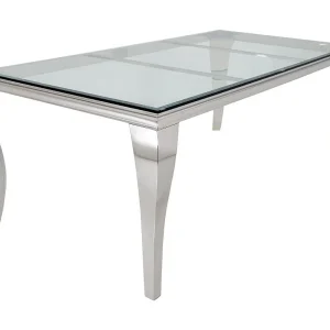 Eettafel VELENA – Rechthoekig 200 cm – Gehard glas en zilverkleurig staal – Barokke chic stijl Eettafel VELENA – Rechthoekig 200 cm – Gehard glas en zilverkleurig staal – Barokke chic stijl